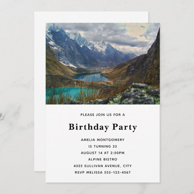 Scenic Alpine Mountains Photo Birthday Invitation (Front/Back)