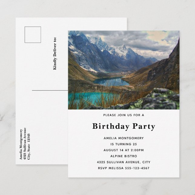 Scenic Alpine Mountains Photo Birthday Invitation Postcard (Front/Back)