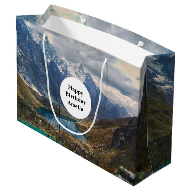 Scenic Alpine Mountains Photo Birthday Large Gift Bag (Back Angled)