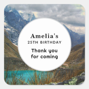 Scenic Alpine Mountains Photo Birthday Thank You Square Sticker