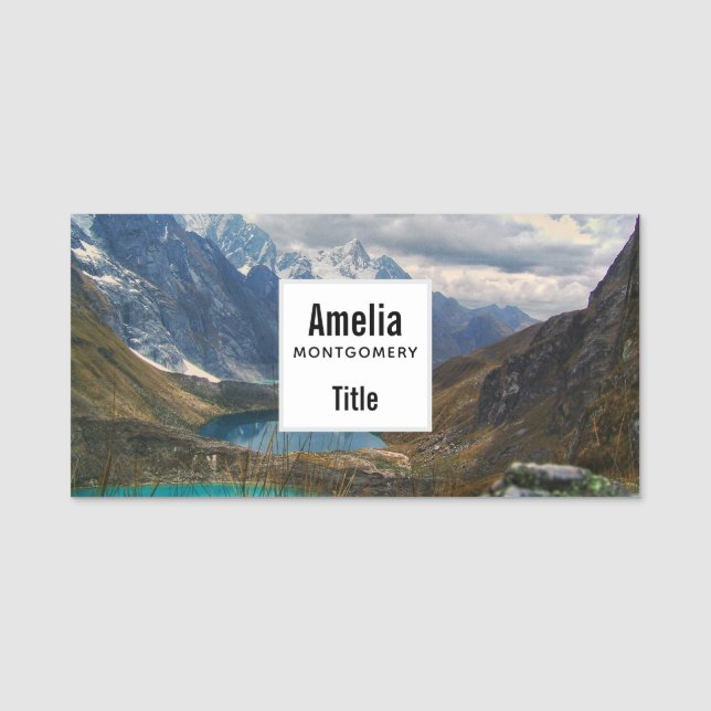 Scenic Alpine Mountains Photo Name Tag (Front)