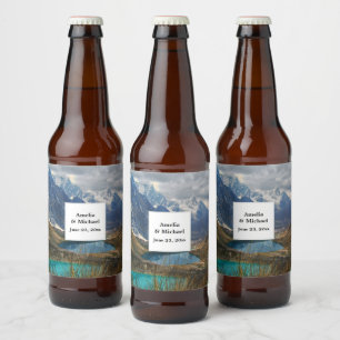 Scenic Alpine Mountains Photo Wedding Beer Bottle Label