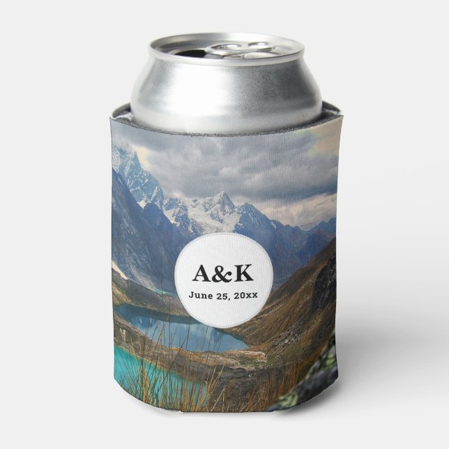 Scenic Alpine Mountains Photo Wedding Can Cooler (Can Front)