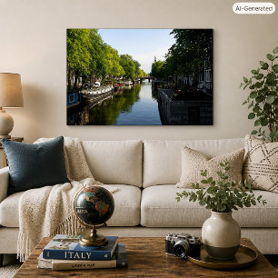 Scenic Amsterdam Canal & Houseboats Photo Poster
