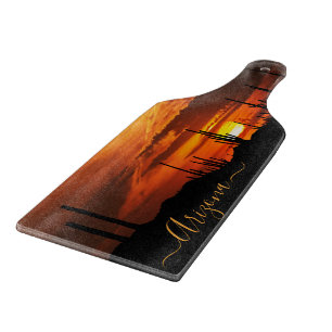 Scenic Arizona Saguaros at Sunset  Cutting Board