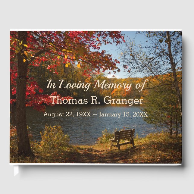 Scenic Autumn Lake Landscape Memorial Guest Book (Front)