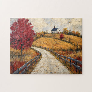 Scenic Autumn Landscape Rustic Jigsaw Puzzle