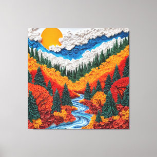 Scenic Autumn Landscape with River and Mountains Canvas Print