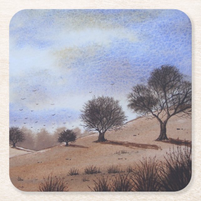 scenic autumn trees landscape   square paper coaster (Front)