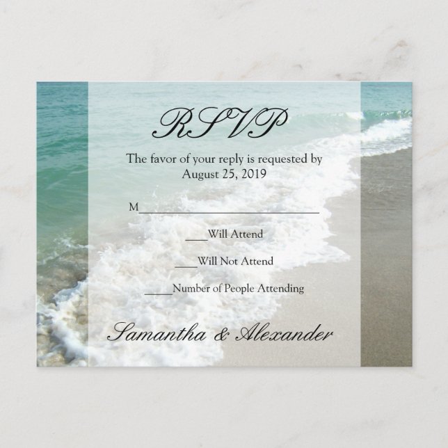 Scenic Beach Destination Wedding RSVP Postcard (Front)