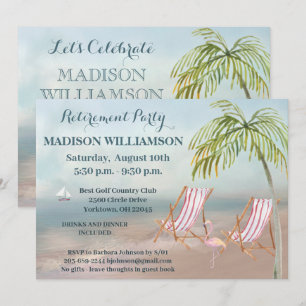 Scenic Beach View Palm Trees Retirement Party Invitation