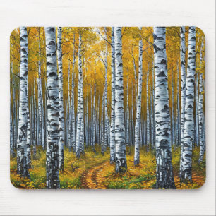 Scenic Birch Tree Forest in Autumn Mouse Mat