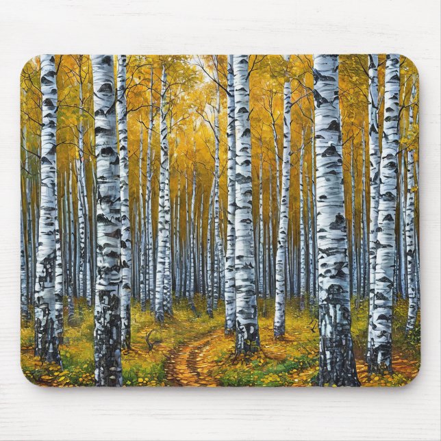 Scenic Birch Tree Forest in Autumn Mouse Mat (Front)
