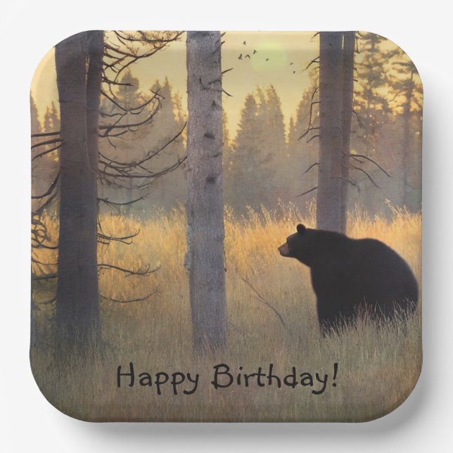 Scenic Black Bear Birthday Paper Plate (Front)