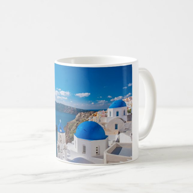 Scenic Blue Domes of Santorini Coffee Mug (Front Right)