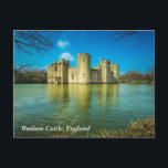 Scenic Bodiam Castle in East Sussex England Postcard<br><div class="desc">A postcard with a photograph of the beautiful,  magical and scenic Bodiam castle. This famous 14th century moated castle is found in East Sussex,  England. Blue skys and sparkling water with tranquil reflections creates a stunning image of this renowned mediaeval landmark.</div>
