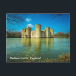 Scenic Bodiam Castle in East Sussex England Postcard<br><div class="desc">A postcard with a photograph of the beautiful,  magical and scenic Bodiam castle. This famous 14th century moated castle is found in East Sussex,  England. Blue skys and sparkling water with tranquil reflections creates a stunning image of this renowned mediaeval landmark.</div>