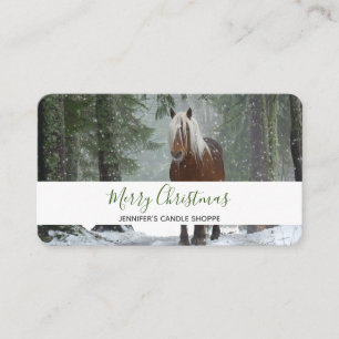 Scenic Brown Horse in a Winter Forest Christmas Business Card