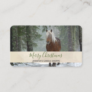 Scenic Brown Horse in a Winter Forest Christmas Business Card