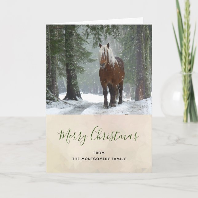 Scenic Brown Horse in a Winter Forest Christmas Card (Front)