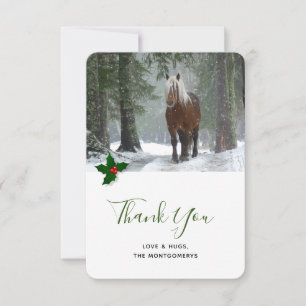 Scenic Brown Horse in a Winter Forest Christmas Thank You Card