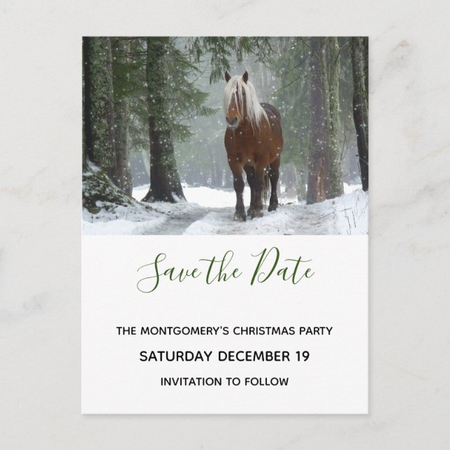 Scenic Brown Horse Photo Christmas Save the Date Invitation Postcard (Front)
