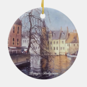 Scenic Bruges Belgium City Canal View Ceramic Tree Decoration