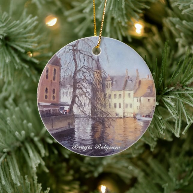 Scenic Bruges City and Canal View Ceramic Tree Decoration (Tree)