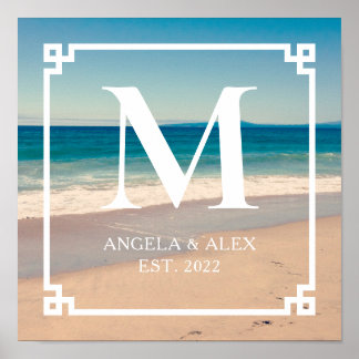 Scenic California Beach Photo Wedding Monogram Poster