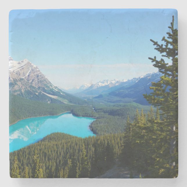 Scenic Canadian Blue Mountain Lake Pines Stone Coaster (Front)