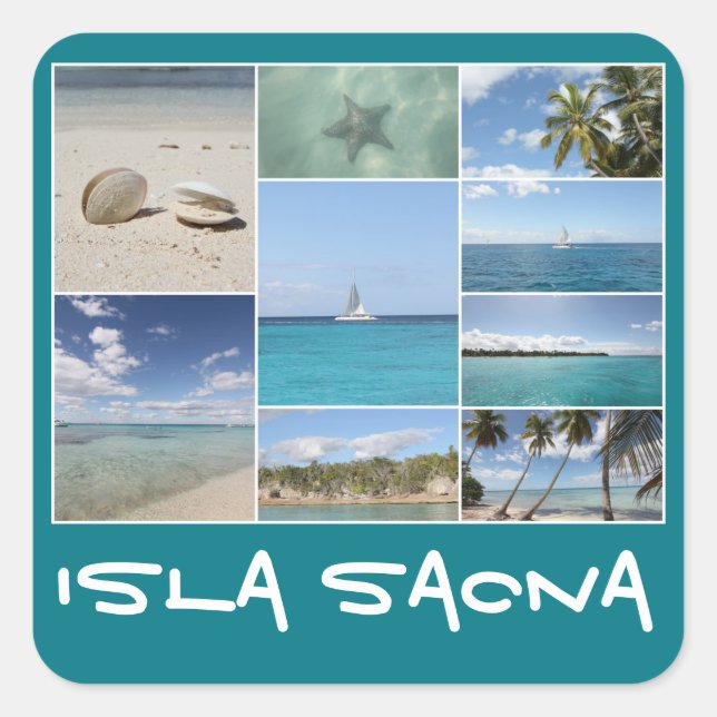 Scenic Caribbean Isla Saona Photo Collage Square Sticker (Front)