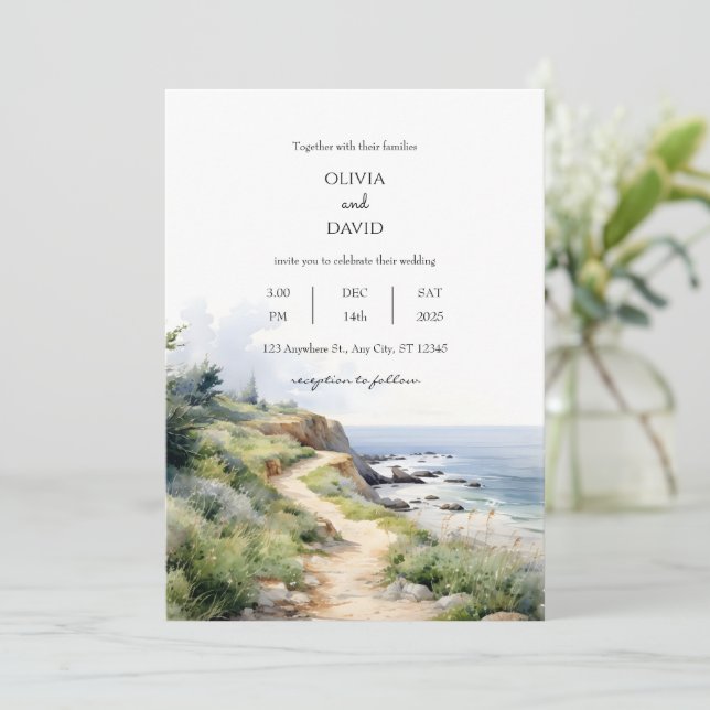  Scenic Coastal Trail Ocean View Beach Wedding  Invitation (Standing Front)