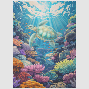 Scenic Coral Reef & Sea Turtle Decoupage Tissue Paper