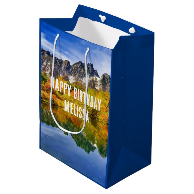 Scenic Country Mountains and Lake Birthday Medium Gift Bag (Front Angled)