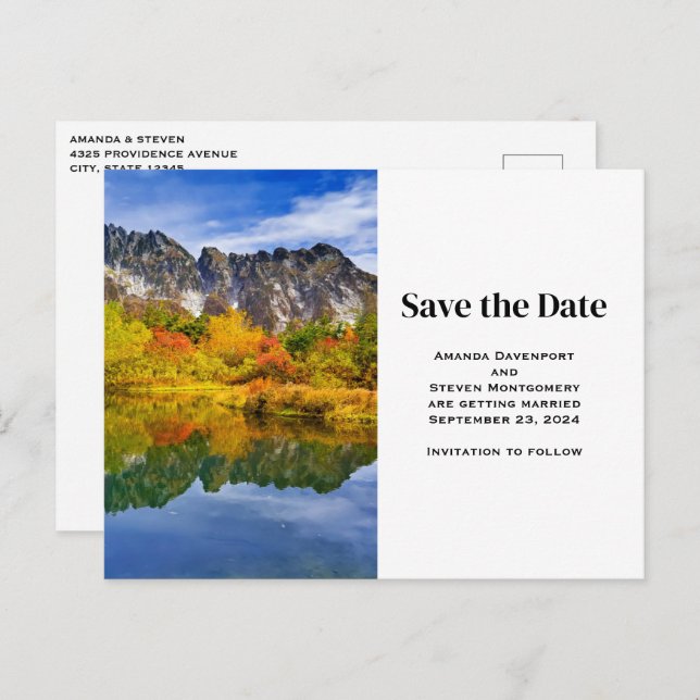 Scenic Country Mountains and Lake Save the Date Invitation Postcard (Front/Back)