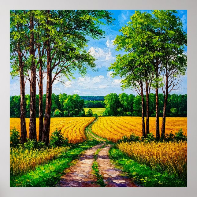Scenic Countryside Pathway Amid Golden Fields Poster (Front)