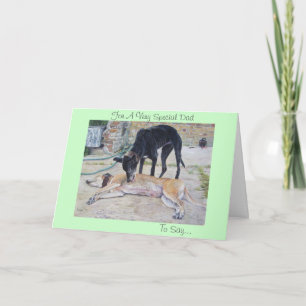 scenic court yard with greyhound dogs card