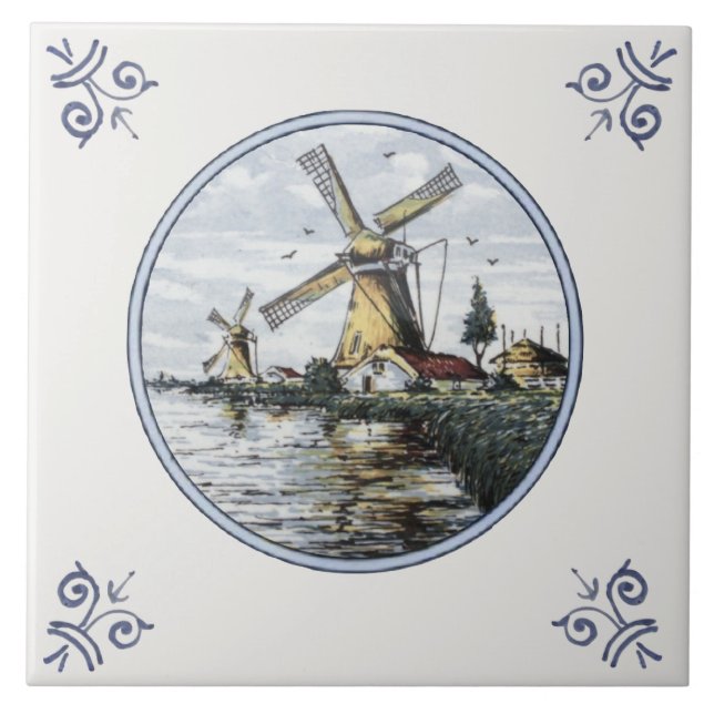 Scenic Delft Polychrome Water's Edge Ceramic Tile (Front)