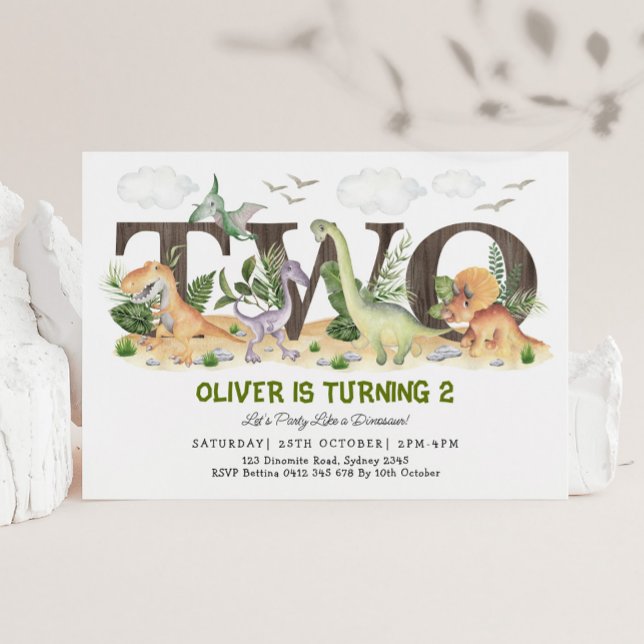 Scenic Dinosaur Two Wild 2nd Birthday Party Invitation (Creator Uploaded)