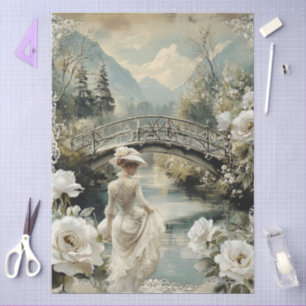 Scenic Elegant Victorian White Roses Decoupage Tissue Paper