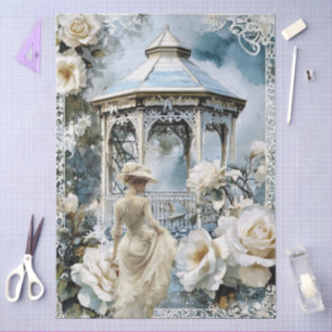 Scenic Elegant Victorian White Roses Decoupage Tissue Paper