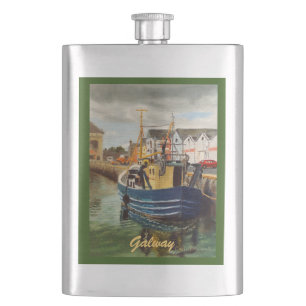 Scenic Galway City Ireland Fishing Boat Hip Flask