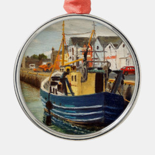 Scenic Galway City Ireland Fishing Boat Metal Tree Decoration
