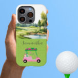 Scenic Golf Course Pink Golf Cart  iPhone 16 Pro Case<br><div class="desc">A special touch for the lady - friend in your life, who'll have fun with this one -- a scenic golf course in the background with her own pink cart -- personalised with first name and monogram -- stylish and unique. Or, get one for yourself and tell your story. Any...</div>