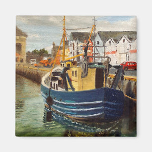 Scenic Harbour in Galway City Ireland Fishing Boat Magnet