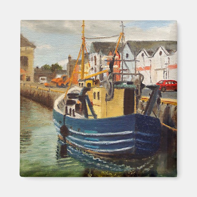 Scenic Harbour in Galway City Ireland Fishing Boat Magnet (Front)
