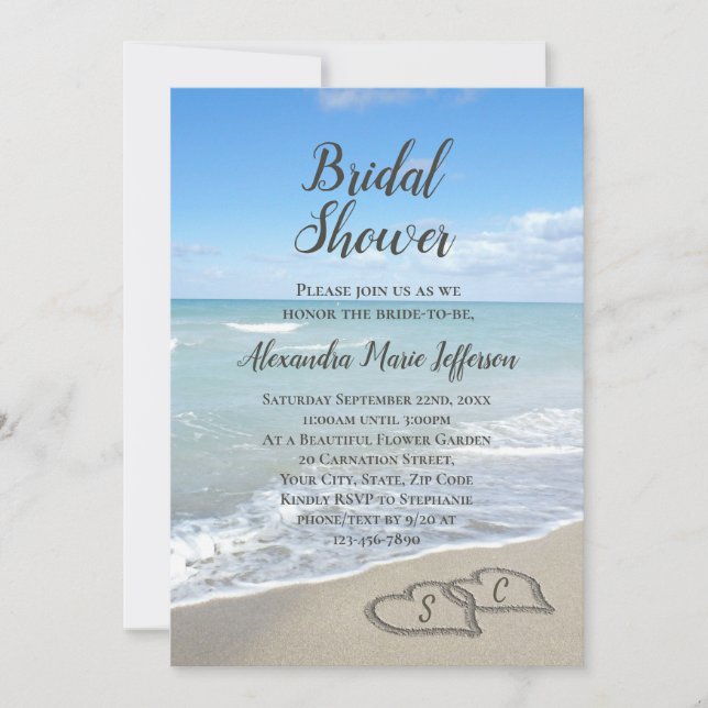 Scenic Hearts in the Sand Beach Bridal Shower Invitation (Front)