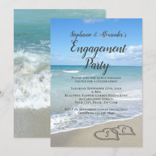 Scenic Hearts in the Sand Beach Engagement Party Invitation