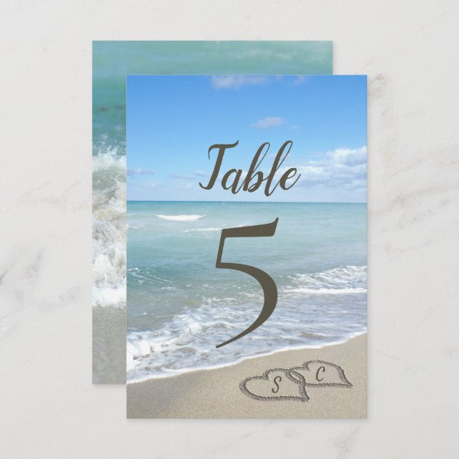 Scenic Hearts in the Sand Beach Table Number (Front/Back)