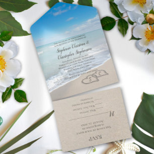 Scenic Hearts in the Sand Beach Wedding All In On All In One Invitation